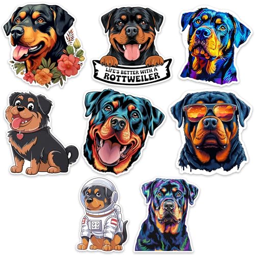 Image of Rottweiler Dog Sticker 8 Pcs (Large Size) Vinyl Stickers Laptop Waterproof Decal for Car Bumper Water Bottle Window Funny Party Birthday Decorations - Size 4 Inches