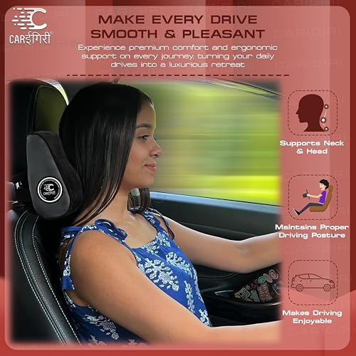 Image of Carigiri NeckXpert Car Neck Rest Pillow|1 Year Warranty|Memory Foam Neck Pillow| Seat Headrest Cushion| Car Neck Pillow for Neck Pain Relief in Office,Driving(Black, Black Hemming, Pack of 1)