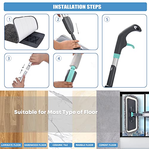 Spray Mops For Floor Cleaning Microfiber Floor Mop With 3 Washable Pads 1 Holder 1 Scraper Wet Dry Floor Cleaner 360 Degree Spin Dust Mop Hardwood Floor Mop #TOP6