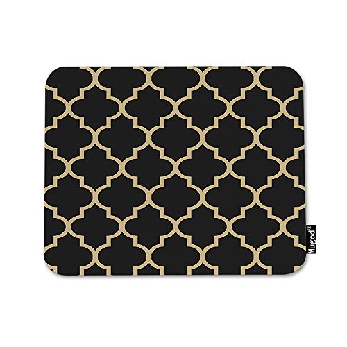 Mugod Quatrefoil Mouse Pad Moroccan Clover Flower Lantern Shape Black and Gold Mouse Mat Non-Slip Rubber Base Mousepad for Computer Laptop PC Gaming Working Office & Home 9.5x7.9 Inch