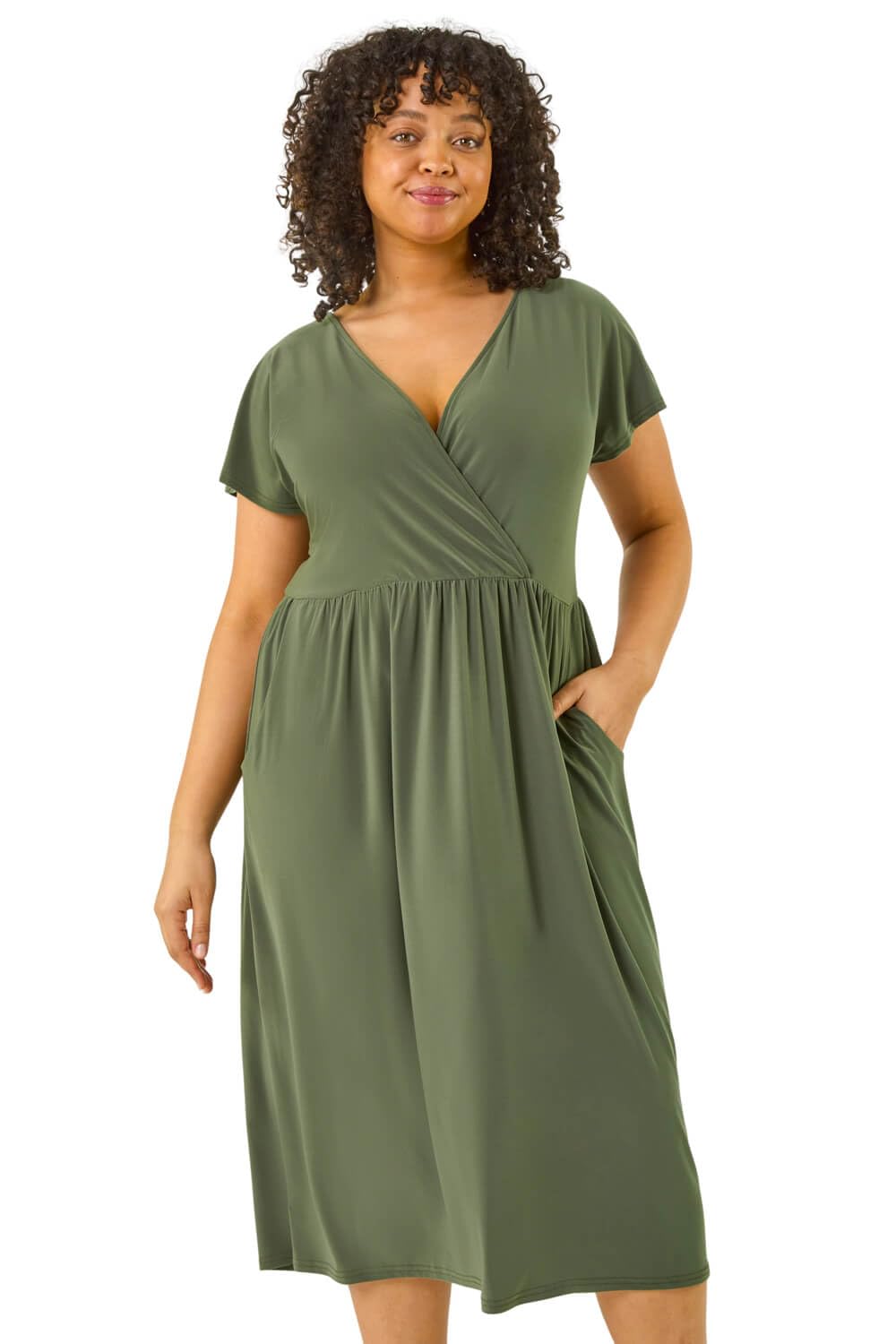 Roman Curve Women's Khaki Wrap Front Stretch Dress Size 22-24