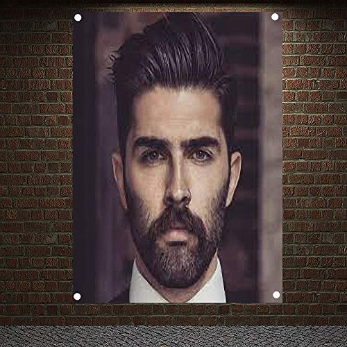 Classic Pompadour Men's Beard Hairstyle Barber Shop Decor Wall Chart Flag Canvas Painting 96x144 cm (38X57 inches) D4