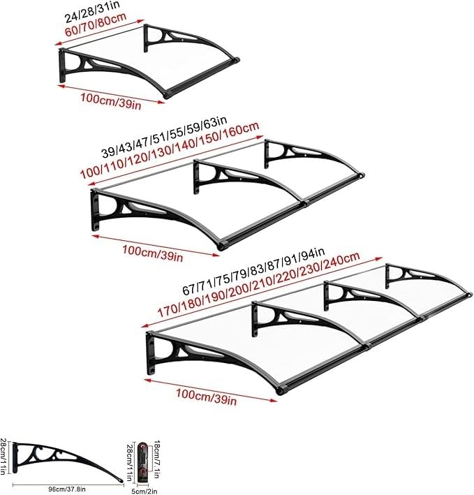 Auvent de porte avec support aluminium et couverture en polycarbonate - 2