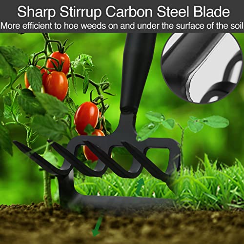 Stirrup Hoe and Cultivator Garden Tool Heavy Duty, Scuffle Loop Hula Action Hoe Weeding Gardening Hand Tools for Women Kids Men, Metal Weeder Scraper Garden Hoe Rake Weed Puller Long Handle 32-62 inch - Image 4