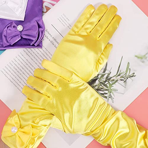 L-Peach Kids Satin Bowknot Formal Gloves Girl's Princess Costume Gloves for Bride Party Halloween Christmas Cosplay - Image 3