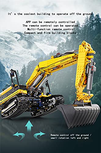 XJJY Technic Heavy-Duty Bagger Spielzeug-LKW-Modell, 1830-teiliges Baufahrzeug-Bauset 2,4 GHz/APP RC-Bagger-Bausteine… – Bild 4