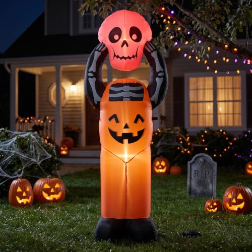 6 FT Halloween Inflatable Pumpkin Skeleton with LED Lights - image 3