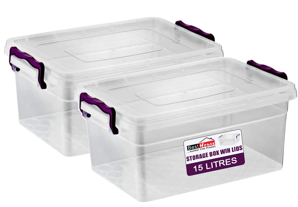 Best House 2 PCS Clear Plastic Storage Box with Lids, Storage Containers Use for Home, office, Kitchen, Toys and Goods (15 Litres)