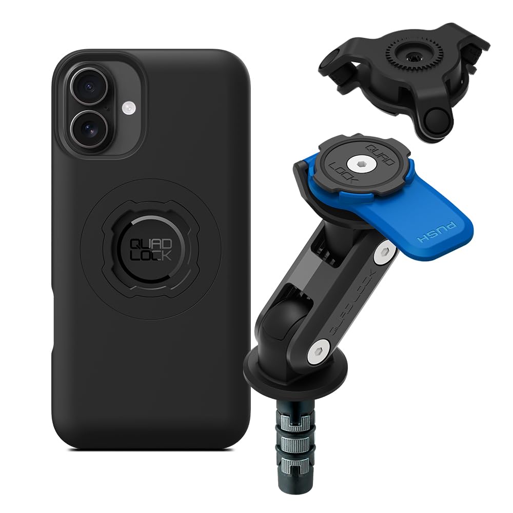 QUAD LOCK Motorcycle Steer Shaft Phone Holder with Vibration Damper and MAG Case for iPhone 16 Plus