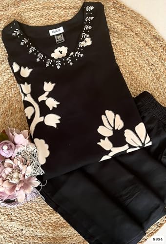 Image of BLOOMORAA BY PRAGYA Kurta Plazo Set for Women's| Printed Rayon Kurti Plazo Black |Womens Rayon Kurta Set with Palazzo Pant