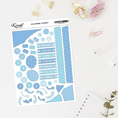 A5 Labels and Doodles Stickers in Blue - 5.3" x 8.3" - craft journal snail mail planner journal diary paper sticker sheet Cover