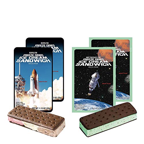 LuvyDuvy Freeze-Dried 2 Neapolitan Ice Cream Sandwiches (Chocolate-Vanilla-Strawberry) & 2 Mint Chocolate Chip | 4 Pack Total