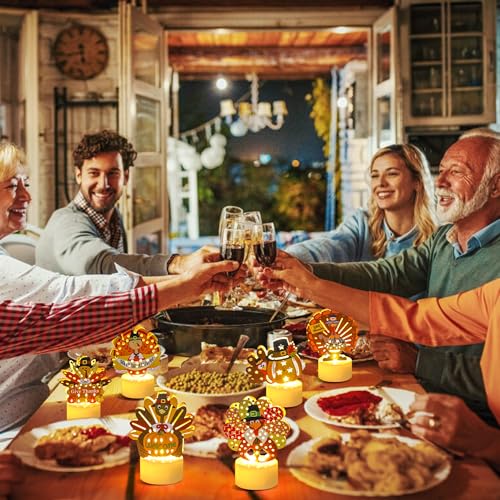 6 PCS Turkey Tea Lights Candles Battery Operated Thanksgiving LED Flameless Tealight Candles, Cute Thanksgiving Table Decorations Centerpieces for Home Kitchen Indoor Party Fall Decor - Image 4