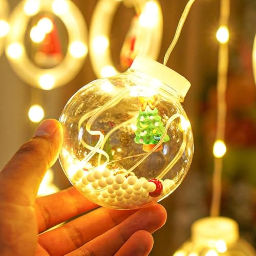 Image of HashWOW LED Curtain String Light Plastic Ring & Wishing Ball, Warm White Window Curtain Lights with 8 Flashing Modes Decoration for Christmas Party, New Year Home Decor, Patio Lawn (Plug Powered)