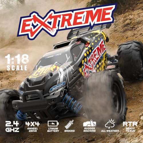 ES-TOYS RC Elektro Buggy 1:18 mit 2,4Ghz, 40 km/h, Allradantrieb - LiIon - Extreme 302E (Schwarz-Gelb)