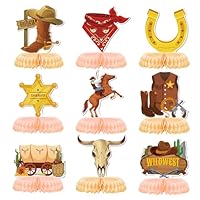 Western Cowboy Party Decorations Kit - 9 Pcs Cowboy Honeycomb Centerpieces for Birthday Baby Shower Last Rodeo Hen Wild West Country and Western Party Table Decor