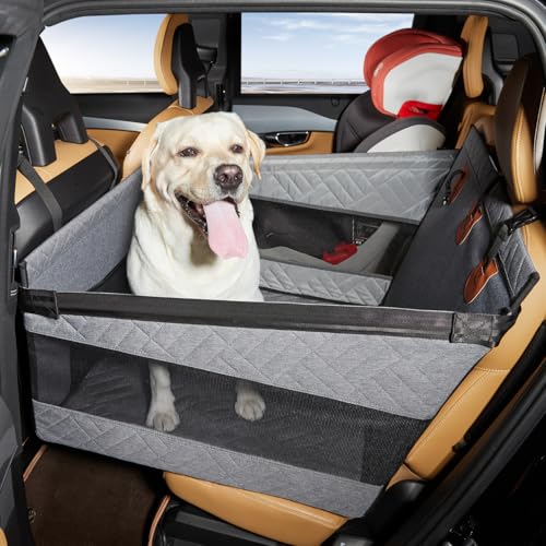 ECEGOPKOKV 大型犬用カーシート 後部座席 セミオープン ハンモック 飛び出し防止シートベルト 防水 滑り止め 折りたたみ式 ユニバーサル SUV/セダン(黒,S)