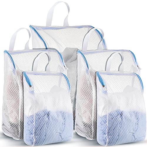 Image of 5 Pack Honeycomb Mesh Laundry Bag with Handle Delicate Bag for Washing Machine Large Opening Side Widening Zippered Mesh Bag Lingerie Bag for Sock Bra Baby Items Travel Garment, 3 Sizes (Blue)