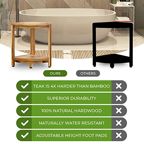 DecoTeak Teak Corner Shower Shelf – 2 Tier Waterproof Bathroom Storage Organizer Compact Wood Storage | Water-Resistant Design | Space Saver for Showers & Small Bathrooms | Shaving Foot Rest