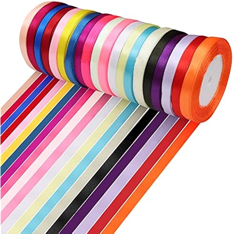 Curtzy Satin Ribbons in 20 Colours (20 Pack) - 4.6m/5 Yards - Fabric Ribbon Rolls for Gift Wrapping, Sewing & Making Bows - Craft Roll for Wedding, Valentine's Day, Christmas & Party Decorations Cover