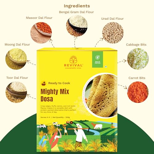 Image of Revival Mighty Mix Instant Millet Dosa Mix - 200gm | High-Protein & Fiber-Rich | Healthy Breakfast & Dinner Option | No Preservatives | Crispy Dosa Ready in 15 Minutes | Nutritious Vegan Meal