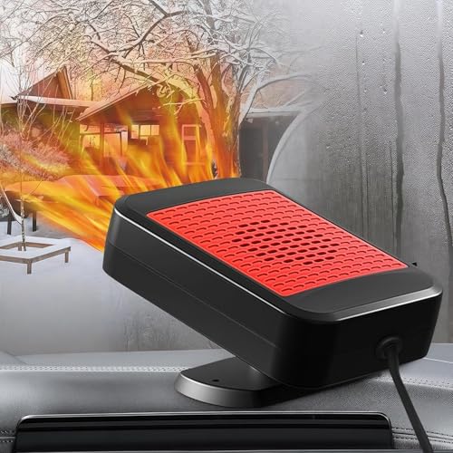 Car Heater,12V 200W Portable Car Heater 360°Rotation 2 in 1 Heating & Cooling Fan Windshield Demisting Defroster Plug Into Cigarette Lighter for All Cars（red）