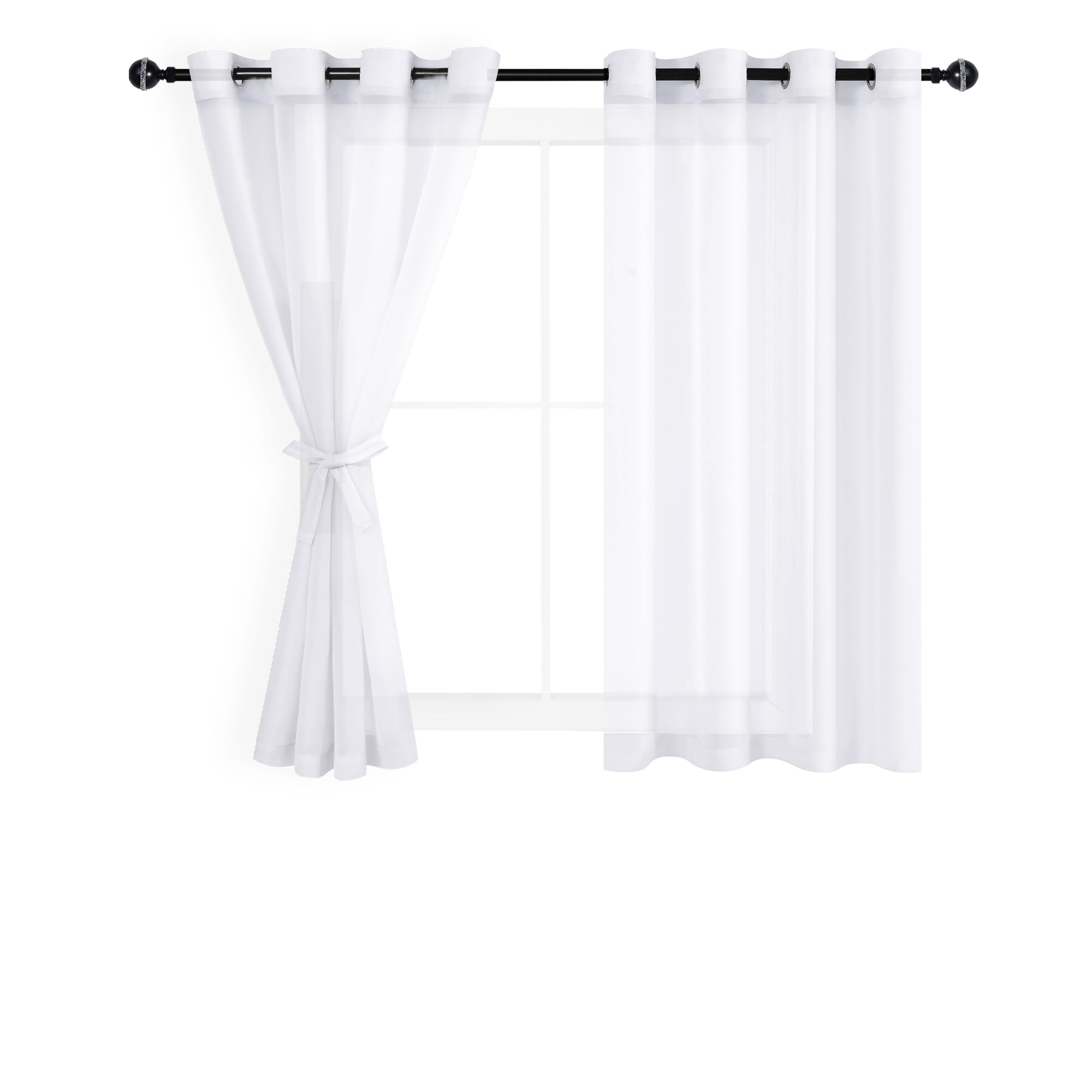 Hiasan Weiße Voile-Vorhänge Mit Raffhaltern – Lichtfilternd, 178x160 Cm | 2 Paneele