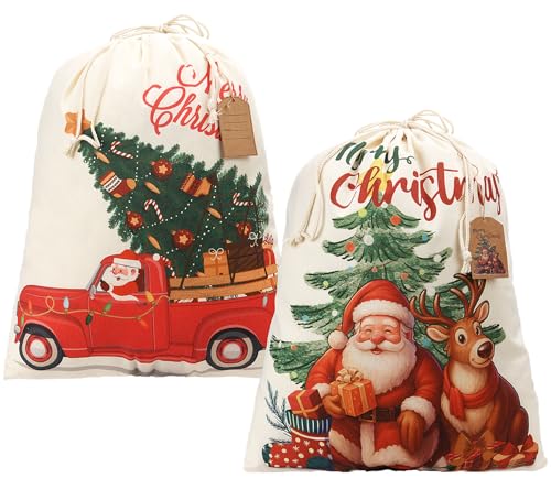 AhfuLife 2 Stück Groß Weihnachten Geschenkbeutel Canvas mit...