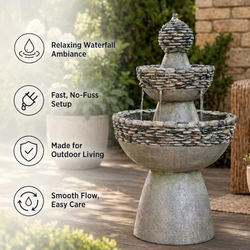 image for Teamson Home 36.5 in. Outdoor 3-Tier Zen-Style Pedestal Water Fountain