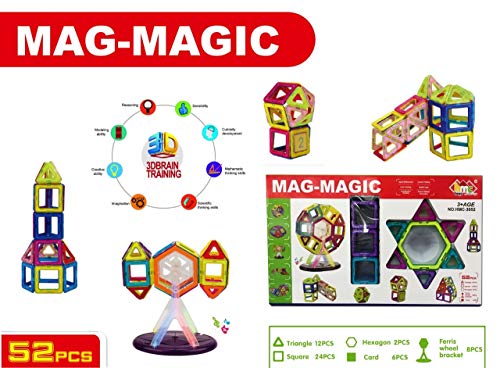 Image of PLUSPOINT Blocks Magnetic Blocks for Kids Boys and Girls Preschool Toys Magnet Building Sets Magnetic Building Blocks Stem Toys (52 Pcs)