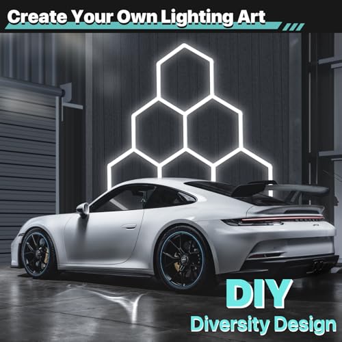 hexagon garage lights 168w 25 pack 5 grids led garage lights - easy install 6500k super bright honeycomb light for workshop warehouse car detailing shop exhibition hall gym