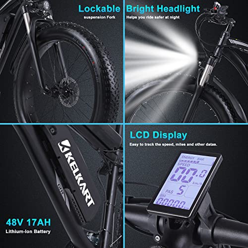 Image of Electric Bikes 1000W Off-Road Fat Tire E-Bike,with Removable Lithium Ion Battery,3.5 inch LCD Display and Rear Seat (Black)