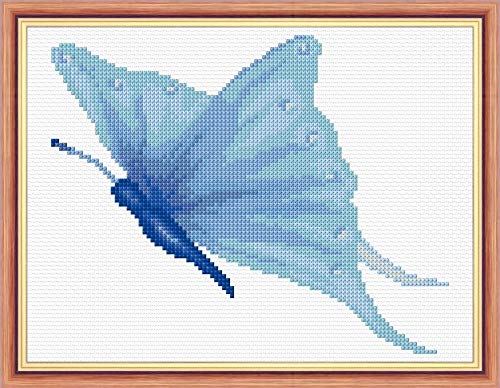 Delicate Butterfly Design (Purple, Blue, Aqua & Pink) - 14 Counted Cross Stitch Mini Kit 8" x 6" - Starter/Beginner.