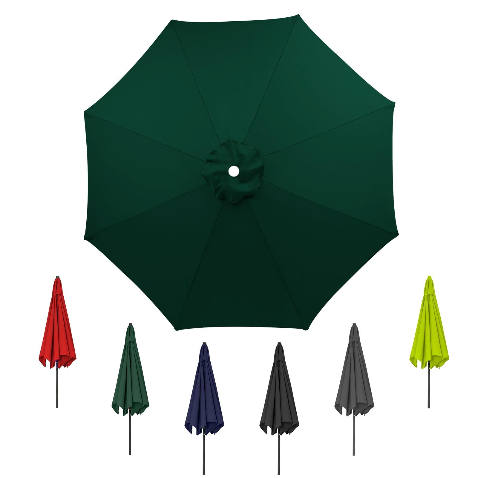 Umbrella Replacement Cover, Replacement Cloth, Canopy Replacement Parasol Top Fabric Cover Sunshade Cloth, Replacement Parasol Fabric cover for Garden Umbrella(Dark green,6ribs:2.7m/8.8ft)