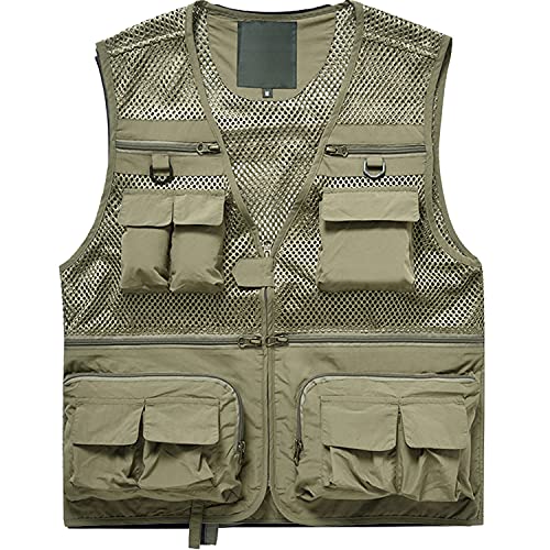 Freiesoldaten Mannen Outdoor Vest Multi Zakken Hollow Out Camping Vissen Fotografie Vest Casual Uitloper, Kaki, S