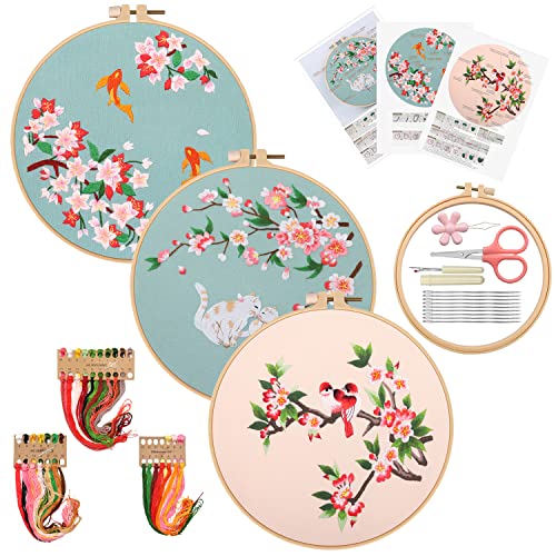 Embroidery-Starter-kit-for-Beginners-3-Sets-DIY-Cross-Stitch-Kits-for-Adults-Art-Craft-Handy-Sewing-with-Flowers-Embroidery-Patterns-FabricEmbroidery-HoopsNeedles-and-Color-ThreadsInstructions Embroidery-Starter-kit-for-Beginners-3-Sets-DIY-Cross-Stitch-Kits-for-Adults-Art-Craft-Handy-Sewing-with-Flowers-Embroidery-Patterns-FabricEmbroidery-HoopsNeedles-and-Color-ThreadsInstructions