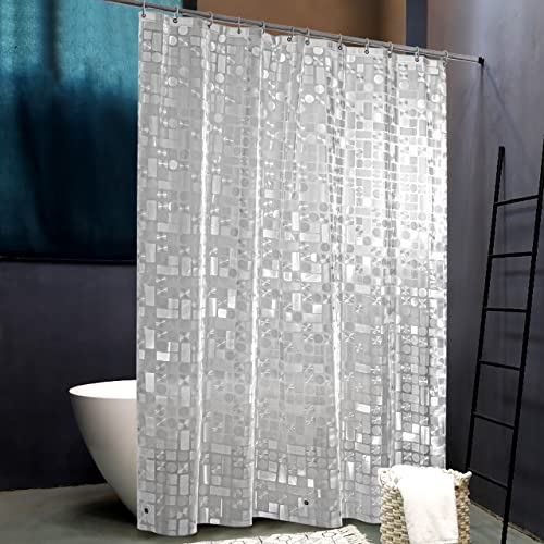 NTBAY EVA Semi-Transparent Clear Shower Curtain with Geometric, Water-Repellent Liner with 3 Magnets for Bathroom, 72x72 Inches