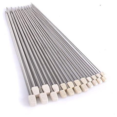 Reelva 11 Pairs (22 Pcs) of 14" Stainless Steel Single Pointed Knitting Needles Kit Set 2.0mm 2.5mm 3.0mm 3.5mm 4.0mm 4.5mm 5.0mm 5.5mm 6.0mm 7.0mm 8.0mm- 36cm Cover
