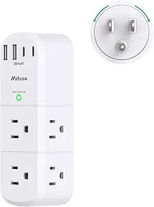 Surge Protector Outlet Extender with Rotating Plug, 6 AC Multi Plug Wall Outlets and 4 USB Ports, 1800 Joules, Swivel Power Strip Electrical Splitter for Home Decor Apartment Dorm Room Essentials