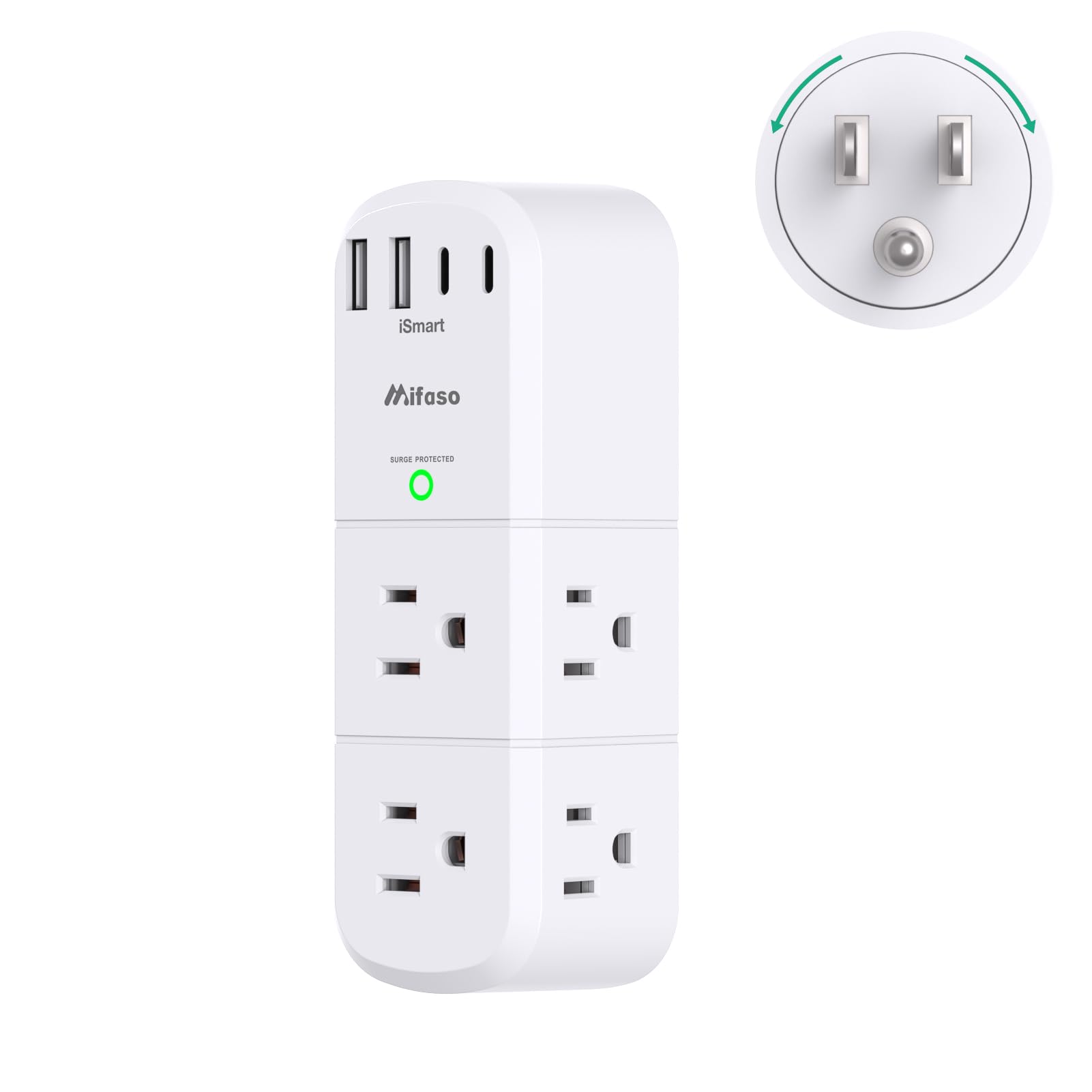 Surge Protector Outlet Extender with Rotating Plug 6 AC Multi Plug Wall Outlets and 4 USB Ports 1800