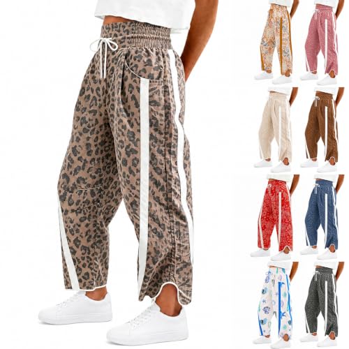 Womens Leopard Pants Fall High Waisted Barrel Crop Cheetah Joggers