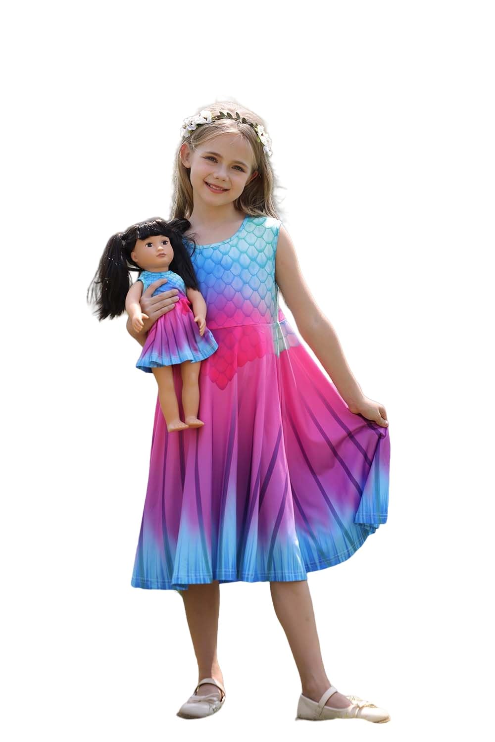Bow Dream Girl Dress and Matching American Girl Doll Clothes Accessoriess Rainbow Mermaid Unicorn