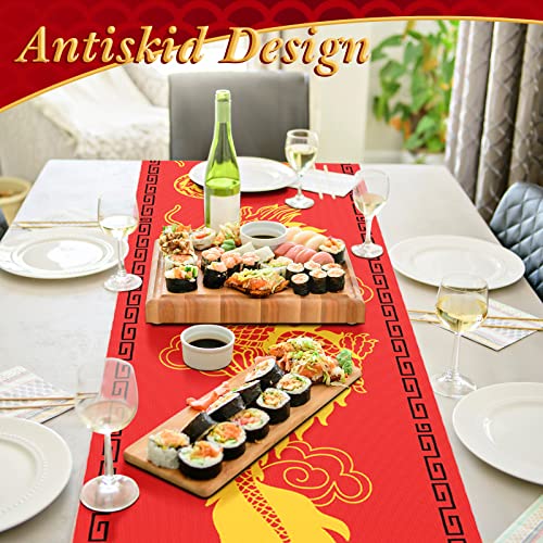 Chinese Dragon Printed Table Runner 11 Inch x 5.9 ft Asian Table Runner Chinese Party Decorations for Spring Festival Party Supplies Kitchen Dining Decoration(2 Pcs)