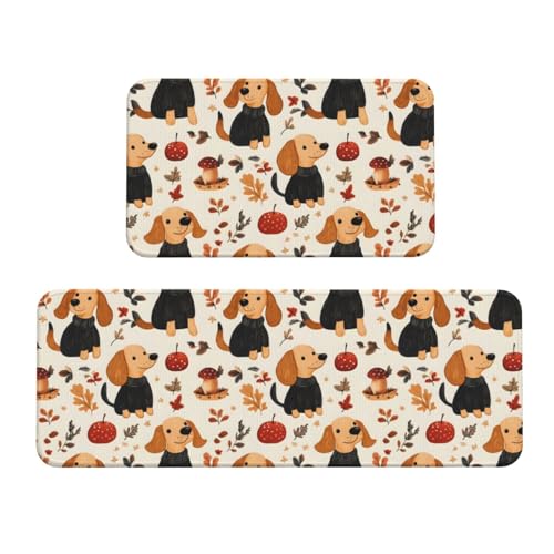 GVYGVY Antifatigue Kitchen Mats for Floor 2 Piece - Cute Puppy Plant Print Kitchen Rugs Washable, Non Slip Runner Rug Standing Mat for Office/Bathroom/Laundry/Home Decor and Accessories