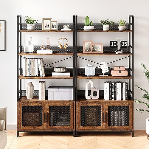 GAOMON Industrial Bookshelf with Doors 70.87" Tall Bookcase with 4 Tiers Open Storage Shelf Rustic Bookshelves Display Rack Cabinet Farmhouse Bookshelf for Bedroom, Living Room, Home Office, Brown