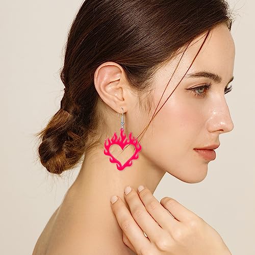 Vavhoo Brincos com pingente de coração de chama Vavhoo em acrílico vermelho leve para Halloween, pin