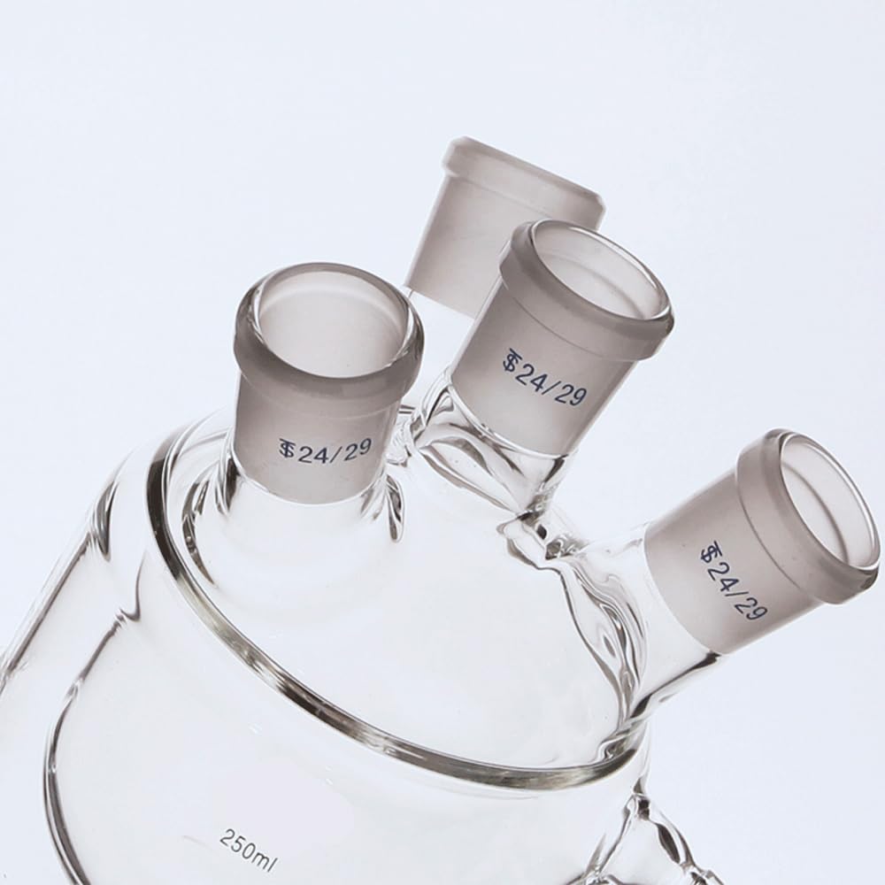 matraz de fondo redondo， Botella de reacción de vidrio borosilicato de doble capa con tres cuellos, 250/500/1000/2000 ml(250ml)