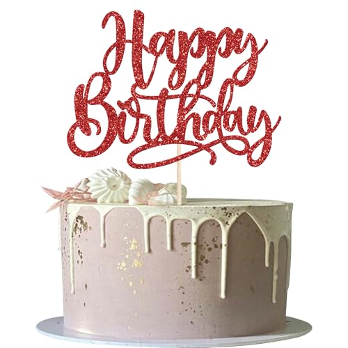 Xsstarmi 1 paquete de decoración para tarta de cumpleaños con purpurina roja para baby shower, niños y niñas, suministros de decoración de tartas