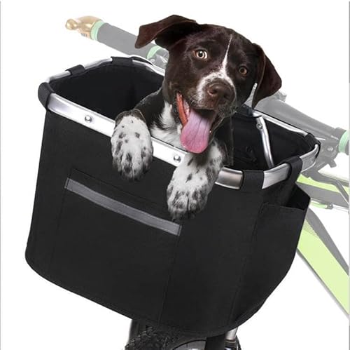 Lohofrnny Panier à Vélo Pliable, Amovible Vélo Guidon Panier avec Adaptateur de Guidon, Panier Polyvalent de Poignée de Bicyclette pour Animaux de Compagnie, Shopping, Camping et Plein Air (Noir) Cover