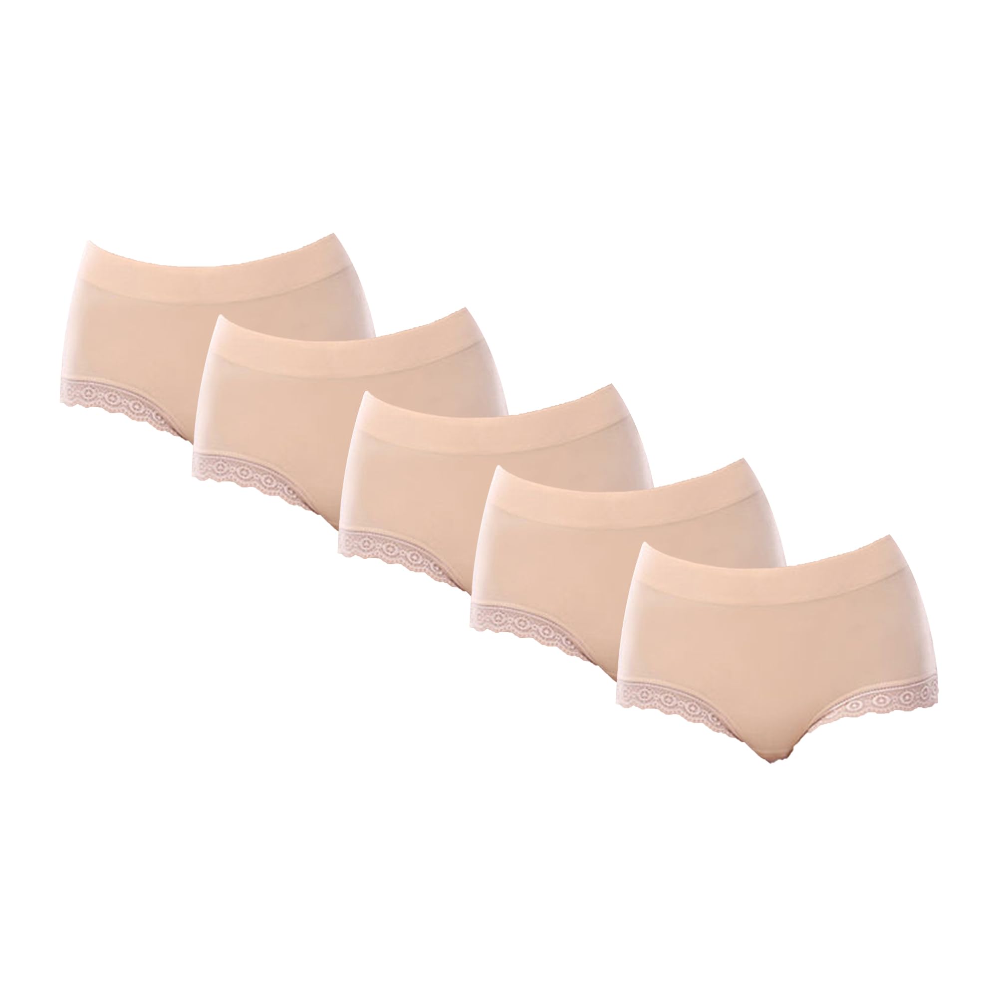 Calzoncillos de modal para mujer, talla grande, color sólido, transpirables, con encaje, multicolor, suaves y cómodos (caqui, 5 piezas, L)